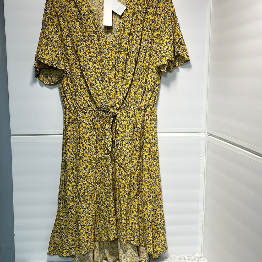 All in Favor Yellow Floral Print Dress XL